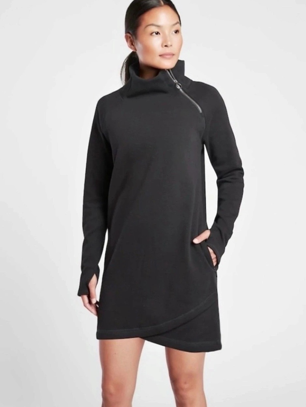 Athleta Cozy Karma Asym Sweatshirt Dress Black XL